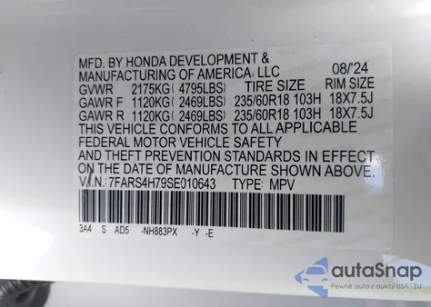 2025 Honda Cr-V Ex-L Awd from USA, damaged, VIN 7FARS4H79SE010643